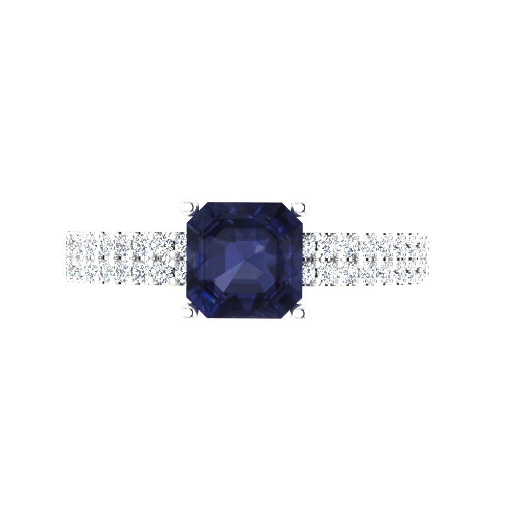 1.82 Ct Real Natural Sapphire Diamond Wedding Ring 14K Solid White Gold