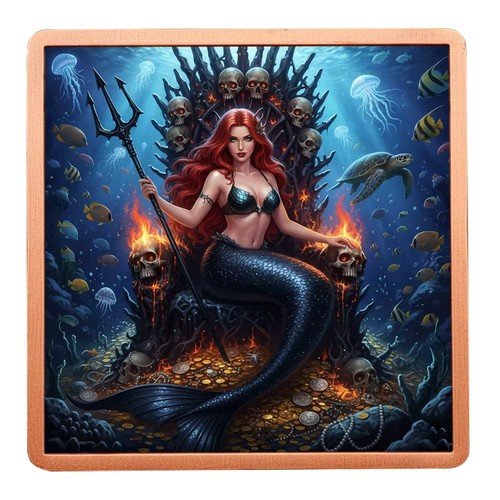 5oz .999 Copper Mermaid Siren Throne Sea Turtle Square Colorized Art Bar