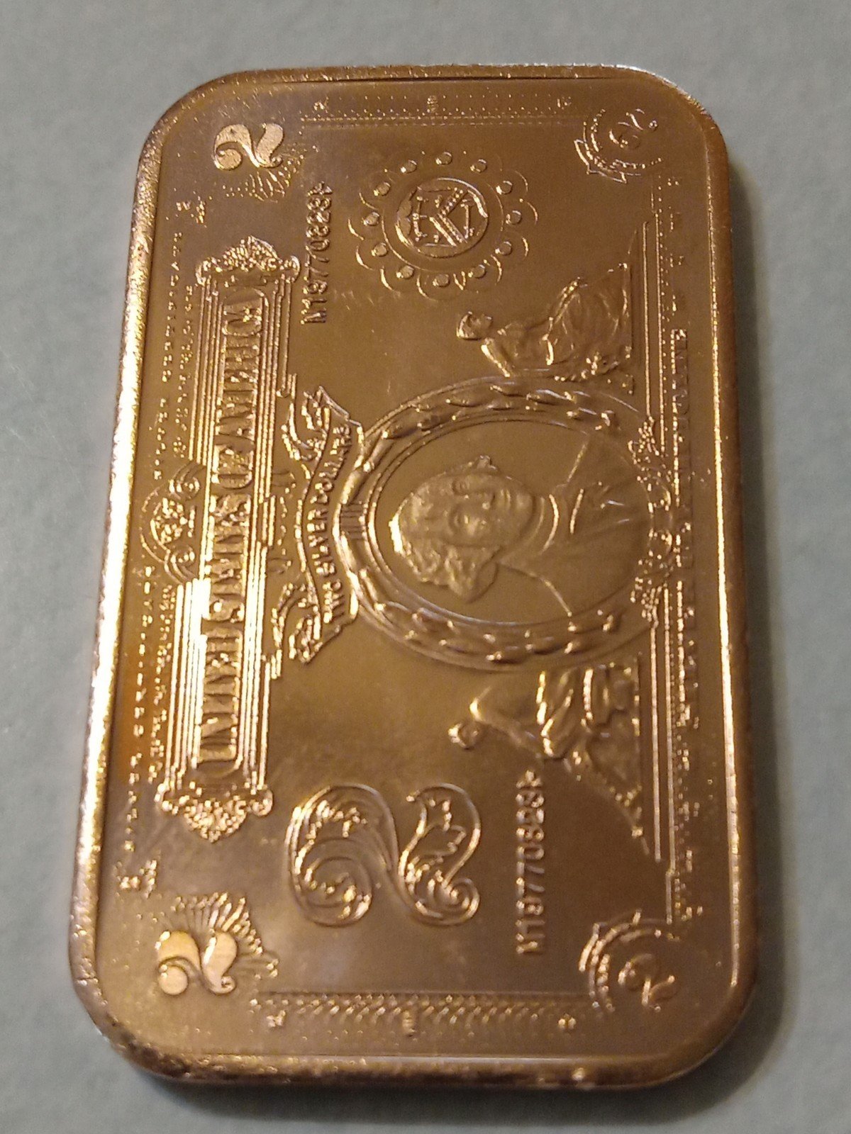 1 Oz. Copper 2 Dollar Bank Note Bar