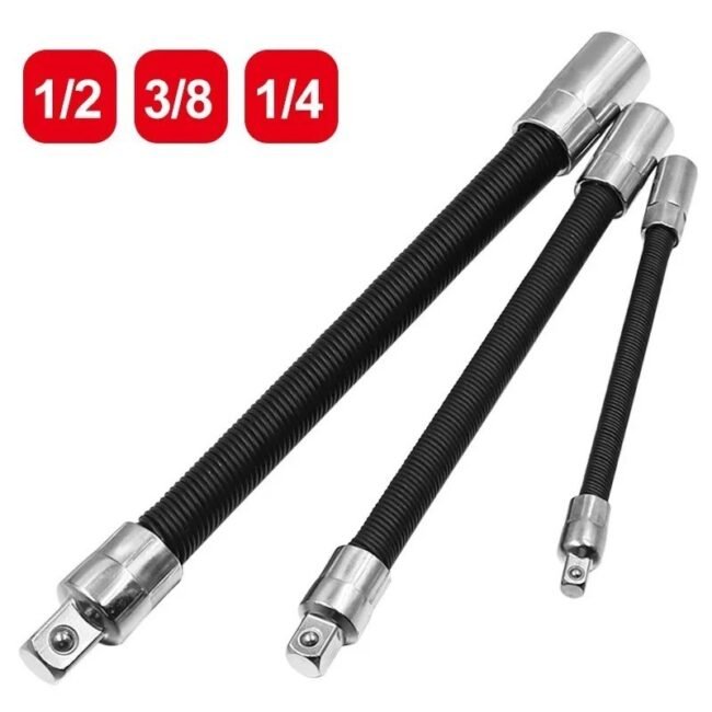3 Pcs Flexible Socket Extension Bar 1/2 3/8 1/4 Drive Ratchet CR-V Steel Wrench