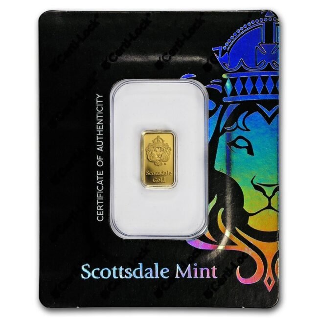 1 gram Scottsdale Mint .9999 Gold Bar Sealed in Certi-Lock®