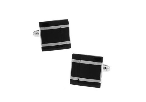 Silver Power Bars Cufflinks Black Agate High Grade Silver Rhodium Platting Cuff