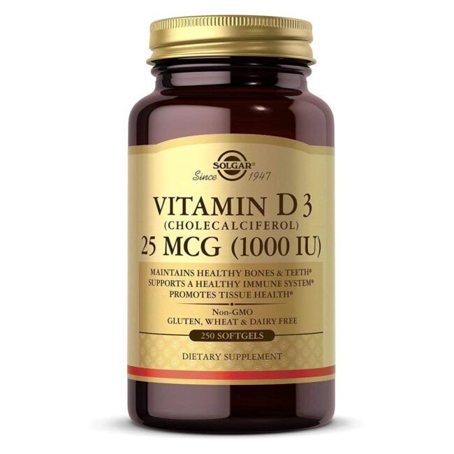 Solgar Vitamin D3 25 mcg 1000 IU 250 Softgels EXP 12/26