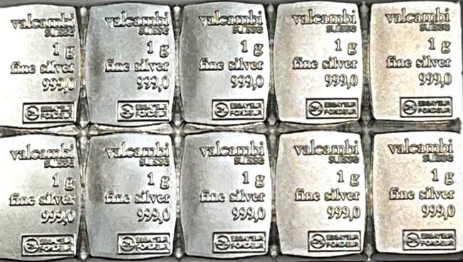 Valcambi 1 Gram .999 Pure Silver Bar X 10 Combibar